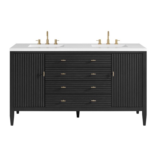 James Martin Vanities 60'' Double Vanity, Carbon Oak w/ 3 CM White Zeus Quartz Top 485-V60D-CBO-3WZ - main